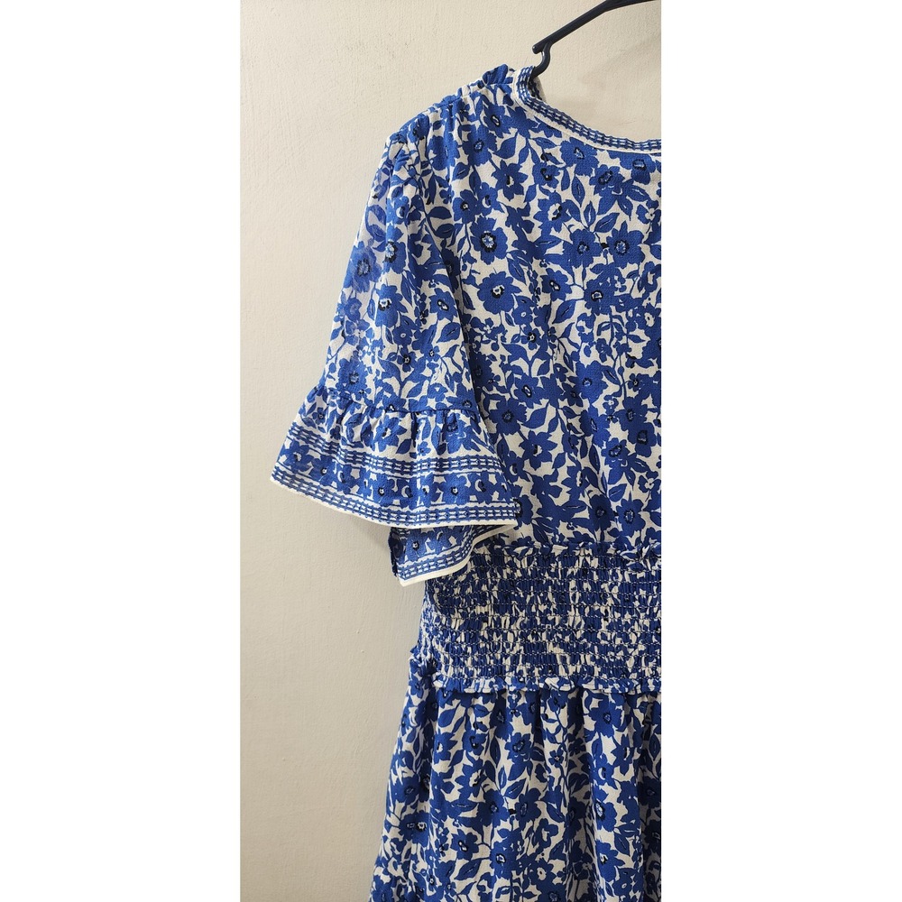 Max Studio London Blue Floral Smocked Waist Tiered Midi Dress 4910Y52 XL NEW - Picture 7 of 7